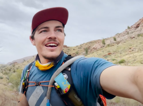 Man hiking on track in the Australian Outback